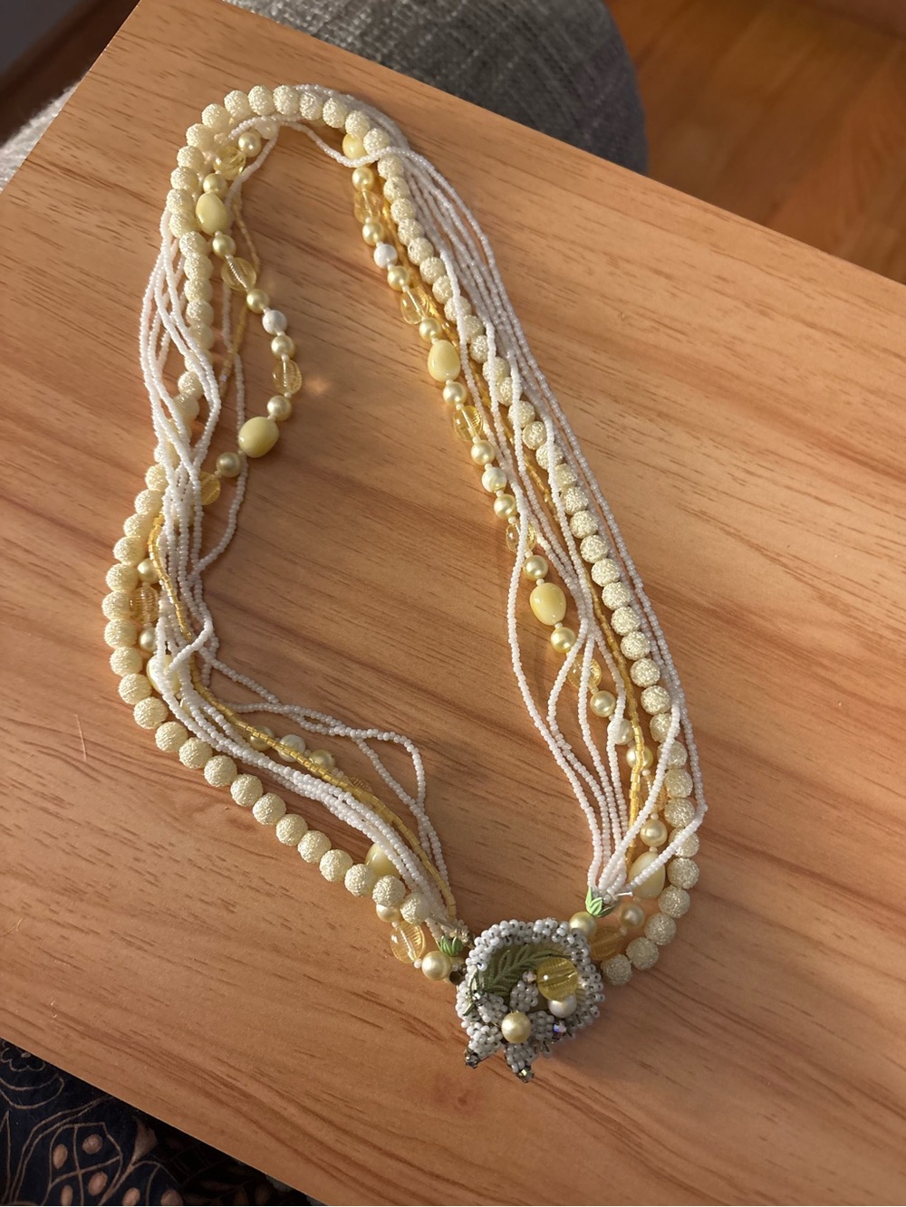 Handcrafted Yellow Multi-Strand Beaded Necklace with Decorative Clasp